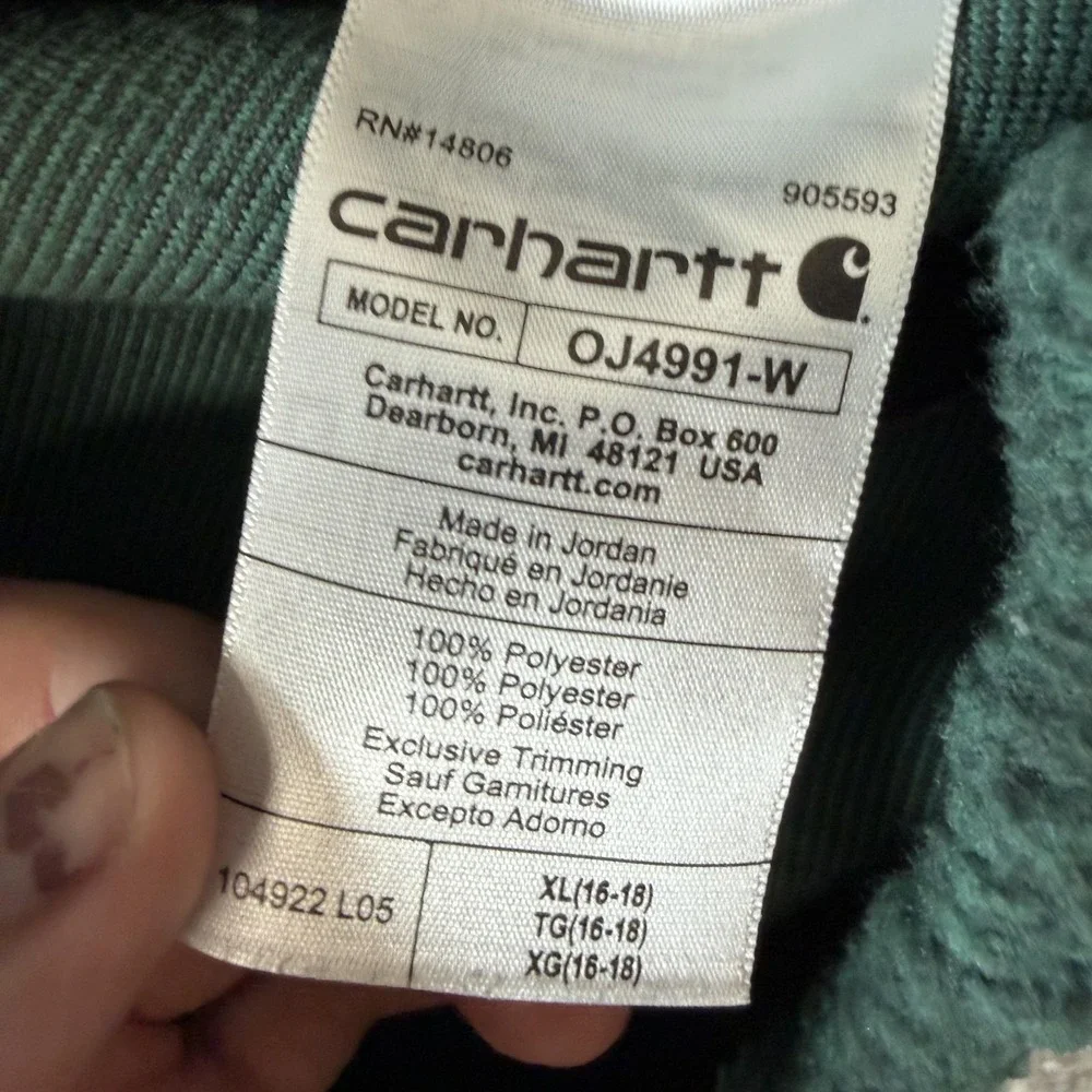 Carhartt Jacket Womens XL 16-18 Green Fleece Relaxed Fit Snap Front Pullover - Picture 4 of 10